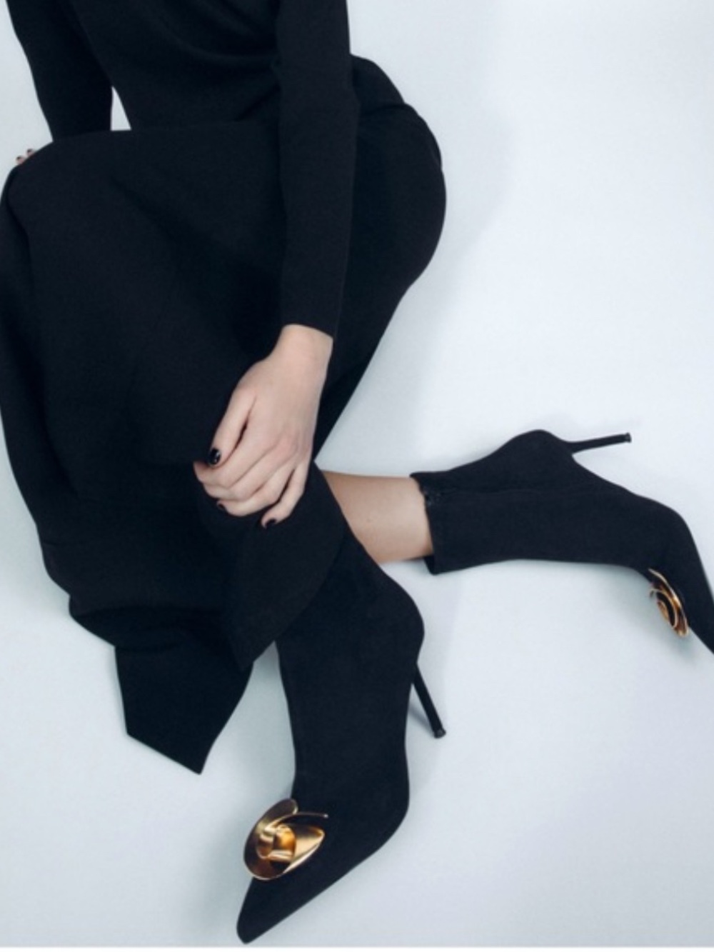 Zara Black Ankle Boots with Gold Twist Accent